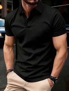 WASSUP OTHER Men's Fashionable Printed Polo Shirt, Casual And Breathable Short Sleeve, Summer - Black - View 1