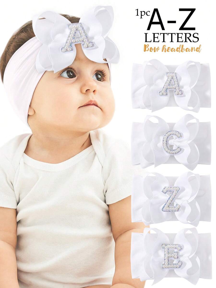 bilicaca 1pc Soft White Letter Baby Headband, Baby Birthday Accessory, Warm & Absorbent To Protect Baby Growth
