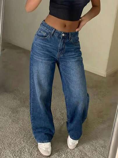 Women's Vintage Loose Stacked Straight Leg Jeans