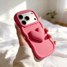 1pc Big Wave Dopamine Ins Heart Phone Case Compatible With IPhone 17 Promax/ Note 14 4G/Galaxy A56/ Hot 30/ Moto E30/Smart 7, Smart 8/Honor X7, X8, X8A, X8B, X8C - Hot Pink - View 2