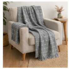 Luxurious Striped Sofa Throw 180x240 Handmade Decoration - gris con línea blanca - View 9