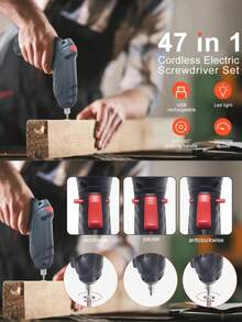 Desarmador Electrico Recargable Set de Destornillador 47pzs Mini Taladro ElectricoDesarmador Electrico Recargable Set de Destornillador 47pzs Mini Taladro Electrico - Negro - Ver 6