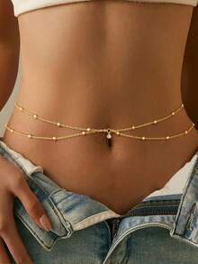 1pc Women's Copper Bead Sexy Body Chain With Crystal Pendant, Multi-Layer Body Chain/Waist Chain (Random Copper Bead Quantity) - YL175 Copper Bead Rhinestone Pendant Waist Chain - View 5