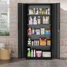 71'' H Lockable Closet Storage Cabinet With Locking Doors & Adjustable Shelves - 71''H X 32''W X 16''D - Black - View 6