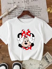 Disney Official Licensed Minnie Mouse Cute Playful Print Cute Little Girl T-Shirt | Soft & Breathable, Ideal For Daily Casual Wear & Leisure Outings To Bring Playful Joy - 白色 - 查看 2