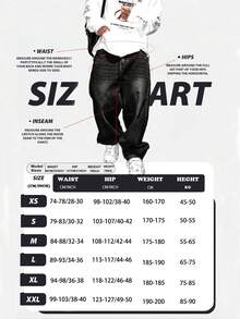 男士休闲宽松牛仔裤，时尚街头风格，适合日常穿着和办公室穿着，垃圾摇滚 - 黑色 - 查看 6