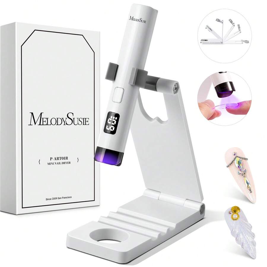 Handheld UV Light For Gel Nails With Stand, Mini Portable Cordless Nail Lamp With LCD Display, Eye-Protective Cover, Flash Curing For Glue White - white with stand - View 1