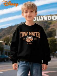 Disney Tow Mater "Retro Repeating" Black Pullover Sweatshirt, Vibrant Brown & White Print, Cozy Crewneck, Durable Fabric, Ideal For Fall & Winter, Playful & Stylish, Unisex - Black - View 2