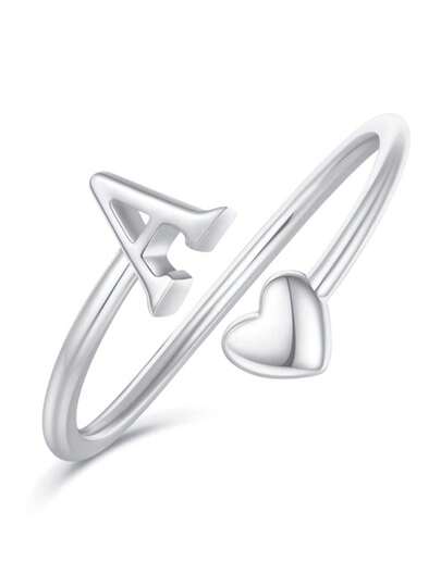 1 Pc Ring - 26-Letter Ring, Heart-Shaped, Bold Letter Ring, For Daily Date, Party, Festival, Vacation, Decoration, Elegant And Fashionable Gift, Valentine's Day Anniversary, Thanksgiving Day, Birthday Gift, For Women