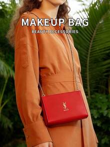 High-End Red Chain Strap Makeup Bag, Versatile Crossbody/Shoulder Bag For Daily Commute, Unique Non-Mainstream Design - Red - View 7