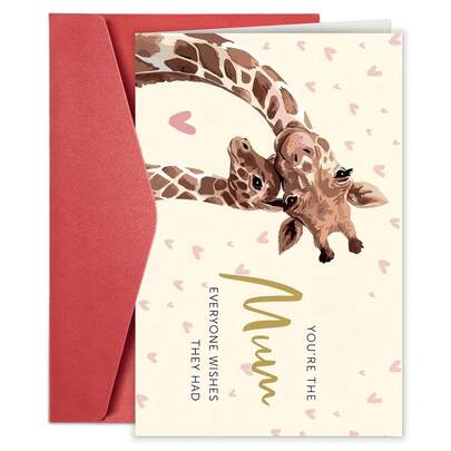 1pc Charming Mother's Day Card For Mom, Wife, Or Daughter – "You're The MUM Everyone Wishes They Had" Design With Giraffe & Heart Illustrations – Perfect For Birthdays, Thanksgiving, And Mother's Day Gifts
