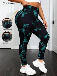 سروال رياضي مطبوع بطريقة الصبغ بالربط، خصر عالي، تحكم في البطن، مقاوم للاحتكاك، مطاطي عالي، رافع للأرداف، مناسب للجيم والرياضة واللبس اليومي - متعدد الألوان - مشاهدة 9