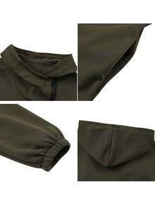 Áo sweatshirt nữ kiểu dáng thanh lịch, màu trơn, có khóa kéo và vạt áo hình cánh hoa tulip, thích hợp cho mùa thu. - xanh quân đội - Xem 8