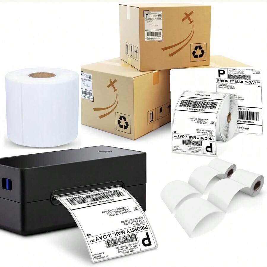 THERMAL LABELS 100x150 mm Perforation White 500 pcs, printer label, e- tickets 500 pcs. White Courier Self Adhesive, self-Adhesive Labels Direct Thermal Labels for Shipping Address bars Laels - 1PC - 查看 1