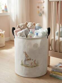 1pc/2pcs Easter Pattern Printed Large Capacity Foldable Round Storage Basket With Handle, Multipurpose Storage Basket For Nursery, Baby Diaper, Clothes, Toys Organizer, Collapsible Storage Box - Multicolor - View 16