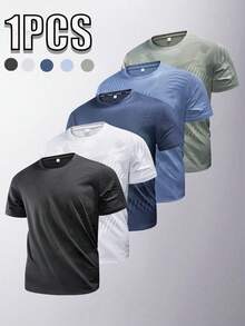 Men's Lightweight Summer Sports T-Shirt, Casual Fashion Minimalist Fitness Running Tee - Black - View 1