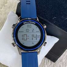 Men's Digital Watch With Digital Display Showing Time, Date, Day Of The Week, And Stopwatch Function, Available In Four Colors. 47 Mm Case. - Blue - View 2