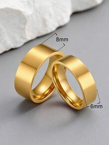 2 piezas de anillos de pareja personalizados de acero inoxidable lisos, de 4 mm y 6 mm, en color oro y plata, adecuados para el Día de San Valentín, la boda y el matrimonio - Dorado - Ver 10
