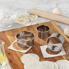 Bộ 3 khuôn bánh quy tròn bằng thép không gỉ có viền, dụng cụ ép vỏ hoành thánh dùng tại nhà, khuôn cắt, đồ dùng làm bánh nhà bếp, khuôn làm bánh ngọt, bánh pastry và mousse tự làm. - Nhiều màu - Xem 4