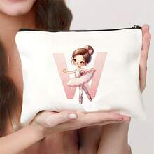 1pc Pink Ballet Girl & Letter Print Personalized Makeup Bag, Music Girl Pattern Cosmetic Storage Pouch, Personalized Letter Music Festival Bridesmaid Gift Makeup Bag,Pouch,Makeup Pouch,Travel Essential - Multicolor - View 30