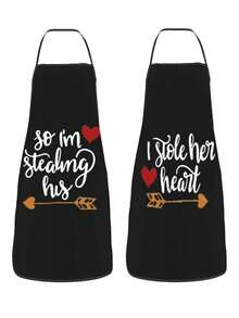 1pc, 80*60cm/31.5*23.6in Minimalist Style Letter Phrase Print Thick Waterproof Apron, Fashionable Household Chores Kitchen Home Outfit, Kitchen Supplies, Restaurant, Kitchen Tools, Chef Apron - Black and White Aprons for Couples - View 9