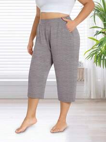 3-Pack Women's Plus Size Capri Sweatpants - Loose Cropped Yoga Lounge Pajama Pants With Pockets, Summer Casual Comfort - Xám nhạt + xám đậm + đen - Xem 2