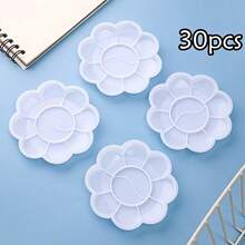 20/35/50pcs Mini Flower Shaped Plastic Painting Palettes - Art Oil Painting Trays For Watercolor, Acrylic And Oil Painting Mediums - White - View 21