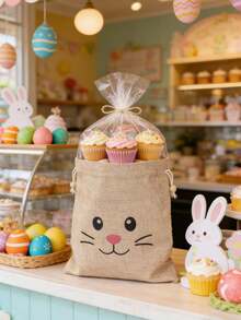 15pcs Easter Bunny Ear Drawstring Gift Bags - Linen Candy And Present Bags, Suitable For Holiday Gift Packaging And Gift Storage - Multicolor - View 6