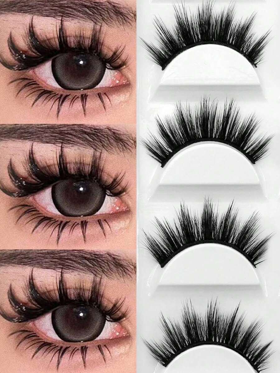 GROINNEYA 5 Pairs Super Soft Faux Mink Natural Cat Eye Lashes, C Curl Thick Fluffy False Eyelashes, Comfortable Eyelash Strips For Beginners, Suitable For Daily And Party Makeup - Fluffy Lashes - View 1