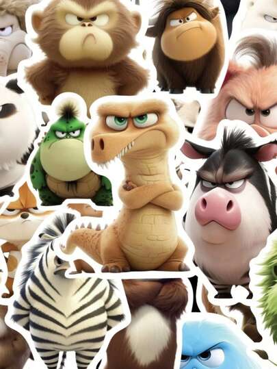 50pcs Angry & Funny Pixar Style Animal Stickers Cute 3D Cartoon Aesthetic For Journal, Phone Case, Tablet, Water Bottle, Desk, Luggage, Waterproof Decals