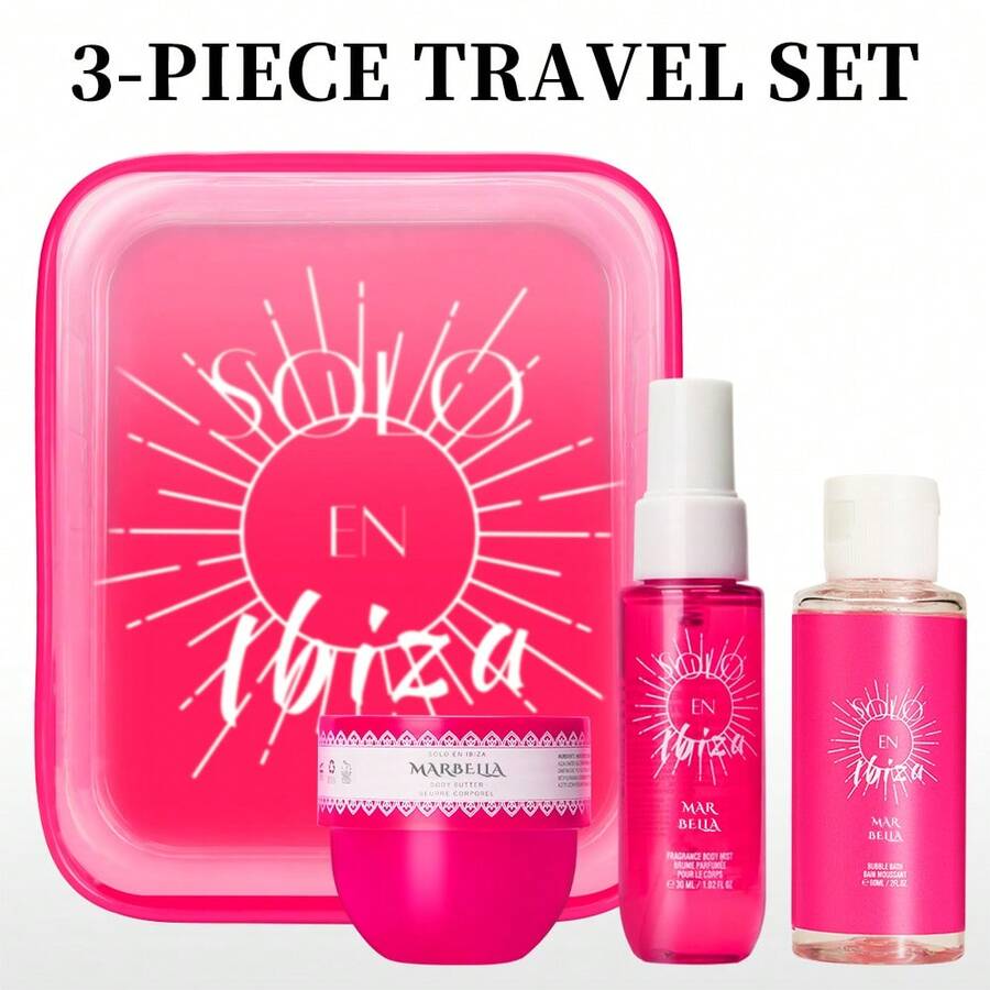 SOLO EN IBIZA 3-Piece Body Mist And Hair Set For Men And Women, Perfume Spray, Scented Bubble Bath And Body Butter Travel Kit, Gift Box With 4 Long-Lasting Fragrances, For Dating, Daily Life, Party - 3 PCS SET-MARBELLA - 查看 1