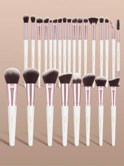 MAANGE 25件套多功能旅行化妆刷套装，耐用便携，包含粉底刷、面部刷、散粉刷、腮红刷、遮瑕刷、轮廓刷、高光刷、眼影刷、眉刷、眼线刷、细节刷，送给女性和女孩的礼物