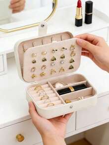 1pc PU Leather Jewelry Box, Double Layer Waterproof Jewelry Organizer, Elegant Jewelry Display Case, Suitable For Earrings, Rings, Necklaces, Bracelets, Makeup Bag, Jewelry Storage Box With Compartments, Multilayer Dividers, Suitable For Gifts Like Valentine's Day, Mother's Day, Birthday - Multicolor - View 9