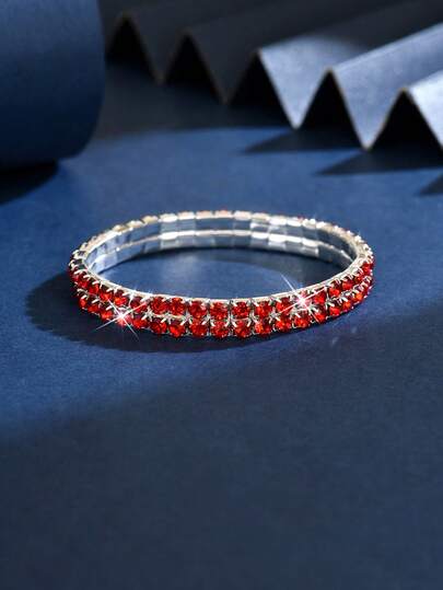 奢华银色双排蓝宝石水钻弹力手链 | 派对及日常魅力配饰