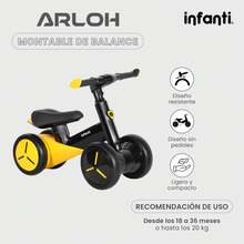 Montable de Balance Arloh para Bebés y Niños 18 a 36 Meses, Bicicleta sin Pedales para Desarrollo del Equilibrio y Coordinación, Ligero y Compacto, Fácil de Armar, Resistente, Ideal para Motricidad Temprana hasta 20 kg - Amarillo - Ver 2