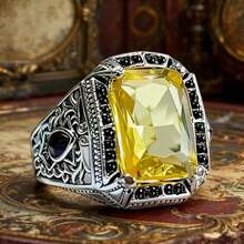 Classic Retro Yellow Men's Ring Silver Carving Logo Pattern Steampunk Ring Birthday Gift Party Gothic Jewelry Gift - Three-diameter Cassette - View 3