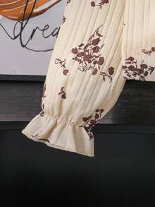 Left Mama Girls' Elegant Vintage Floral Print Cap Sleeve Top And Straight Leg Pants Set - Brown - View 4