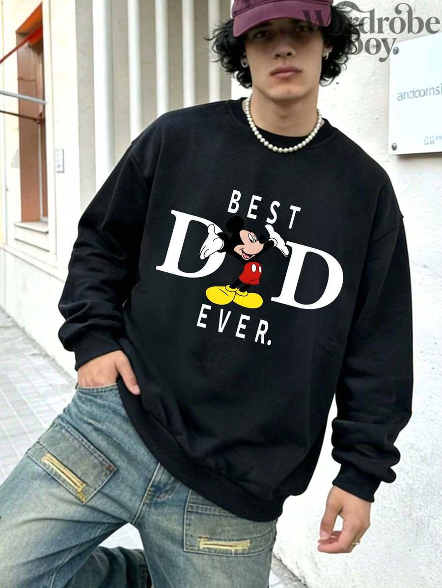 Disney Printed Pullover Sweatshirt, Mickey Mouse 'Best Dad' Sweatshirt, Disney Dad, Father's Day Sweatshirt, Best Dad, Mickey Dad Sweatshirt, Disneyland Gift.High-Quality, Suitable For Spring And Autumn, Comfortable And Breathable | Exquisite Design | Best Choice For Gifting - màu đen - Xem 1