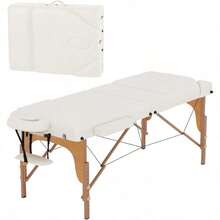 Mesa de masaje portátil de 28 pulgadas de ancho, cama para pestañas con altura ajustable - Crema - Ver 1