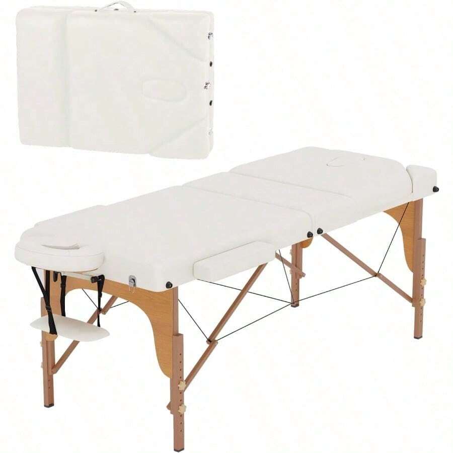 Mesa de masaje portátil de 28 pulgadas de ancho, cama para pestañas con altura ajustable - Crema - Ver 1