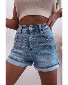 Ashleigh Blue Rhinestone Embellished Denim Shorts Women - 藍色 - 查看 8