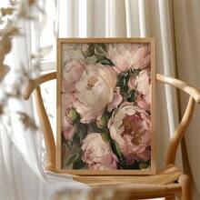 1pc Vintage Peony Floral Oil Painting On Canvas, Wooden Frame Wall Art Decor, Elegant Still Life Home Decoration, Ideal Gift - Multicolor - View 8