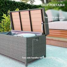PE Rattan Outdoor Storage Bench Aluminium Garden Bench With Storage Underneath W/Zipped Inner Lining Rods For Deck Greysds - Grey - View 4