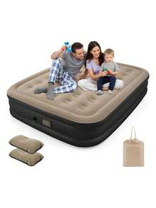 Colchón Hinchable Queen Size Con Bomba Hinchable De 4000 Mah Marrón Claro - Óxido marrón - Ver 1