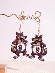 Pink Snail 原创设计手工闪亮树脂狼与女孩耳环，趣味可爱吸睛的垂坠耳环，适合女性、女孩，夏季、冬季、度假、假日、海滩派对佩戴，可作为礼物送给她，也可作为情侣礼物。 - 狼和小女孩 - 查看 10