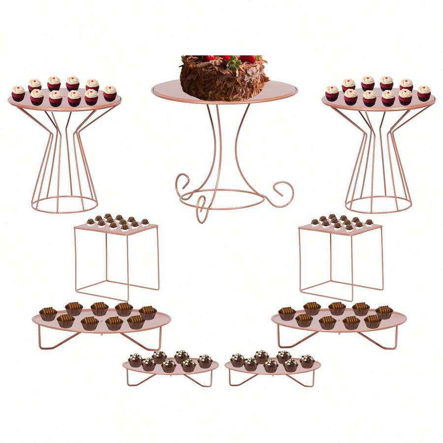 Party Tray Kit, 9 Pieces, Gold Cake Stand, Luxury Vase - Rose Gold - View 1