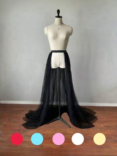 1pc Women's Black Detachable Skirt Hem, Thin White/Red/Lake Blue/Pink/Champagne Tulle Tail Skirt, Double Or 4-Layer Tulle Trailing, Front Micro-Opening Half Apron, 150cm Long Decorative Skirt, French Detachable Skirt, Stage Performance Skirt, Front-Opening Gothic Multi-Layer Tulle Trim Skirt, Elastic Trailing, Half-Covered One-Piece Tulle Skirt, See-Through Overlay Tulle Underskirt, Cute Mini Tulle Skirt, Lolita Petticoat, Suitable For Wedding, Party, Performance, Photoshoot Prop, Cosplay Decor