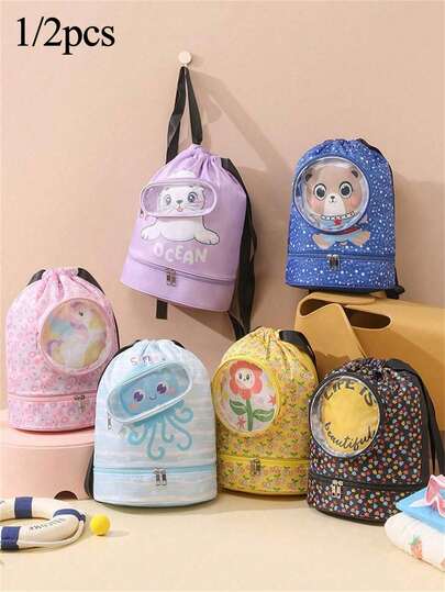 Söt Macaron-färgschema Nytt badväska för vått och torrt separerande fitnessväska, bärbar badväska för resor, tofflor kan tas på, ryggsäck med stor kapacitet för förvaring av badutrustning, mångsidig strandväska, skolväska, shoppingväska, matväska, picknick- och resedagsryggsäck, vattentät badryggsäck med torrt och vått separerande - perfekt för badförvaring, daglig bärning, campus, shopping, semester, presenter och vardagliga ärenden