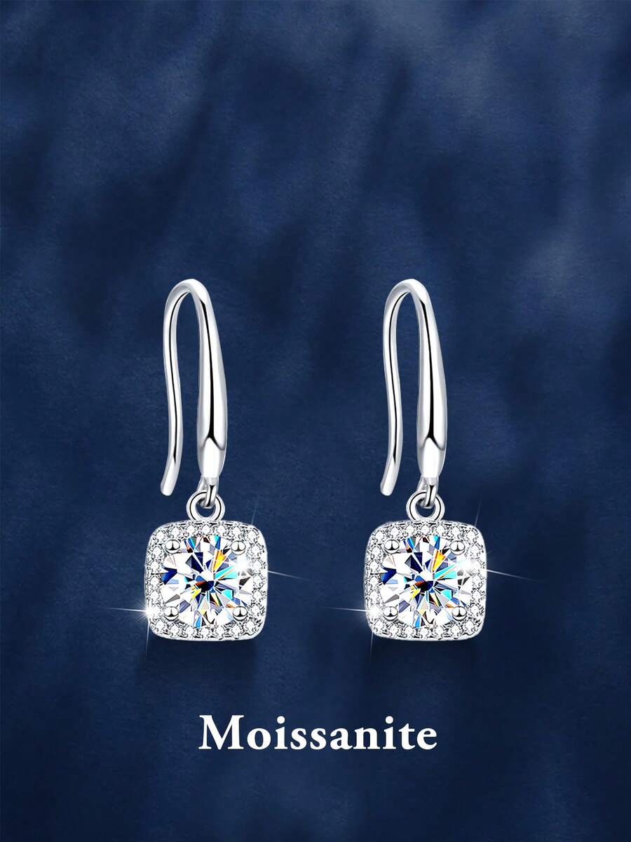 2pcs 925 Silver 0.5Carat X 2 Moissanite Earrings, Elegant & Fashionable, Suitable For Women's Daily Wear, Parties, Vacations, Mother's Day, Wedding Anniversaries, Birthday Jewelry Gifts - Silver - View 1