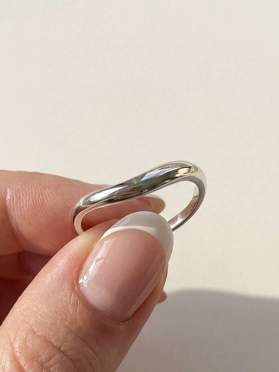 Stylever 1 chiếc nhẫn cong tối giản bằng bạc sterling 925, trang sức thời trang thích hợp làm quà tặng dự tiệc, sinh nhật. - Bạc - Xem 1